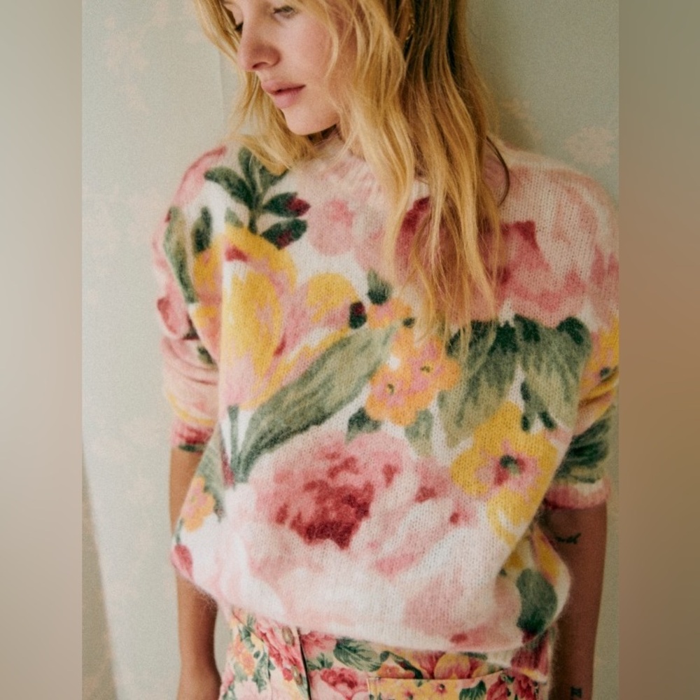 Sezane floral mohair sweater